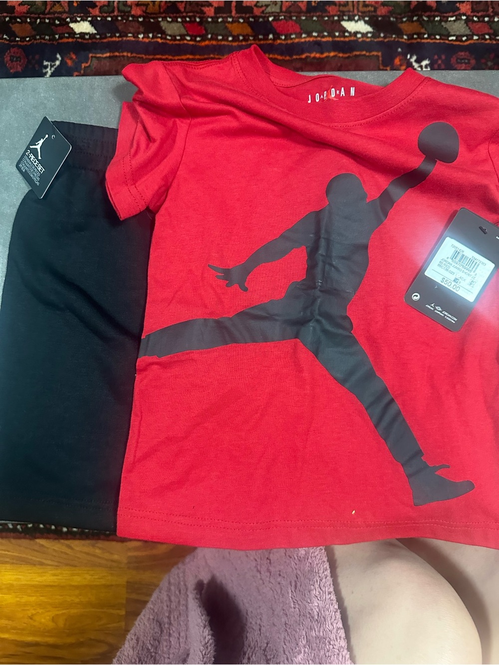 Jordan Kids Red Jumpman Tee with Black Shorts size 6